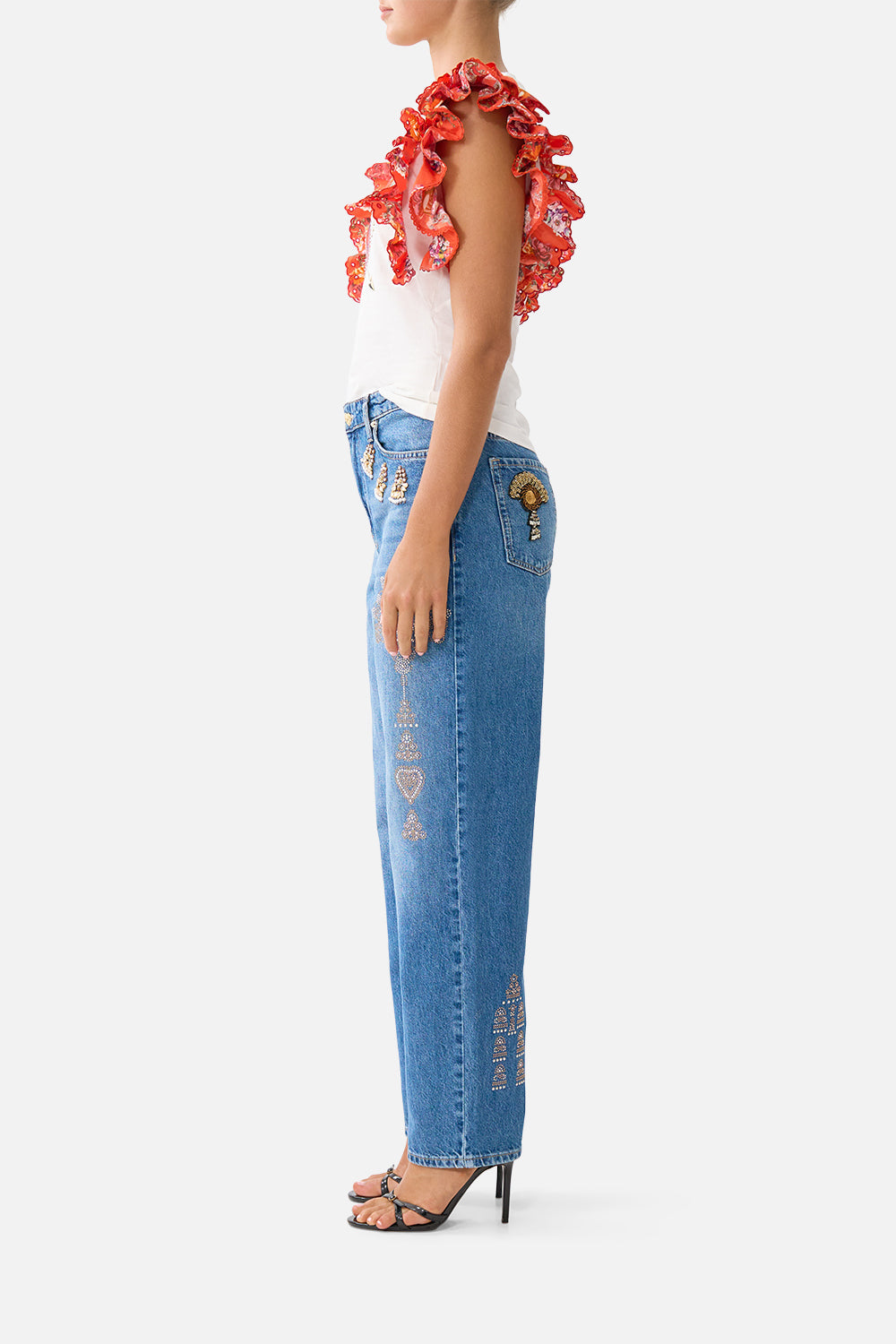 The CAMILLA LONG SLEEVED CORSET CROP TOP MUSEUM MEMOIRS in our  print.