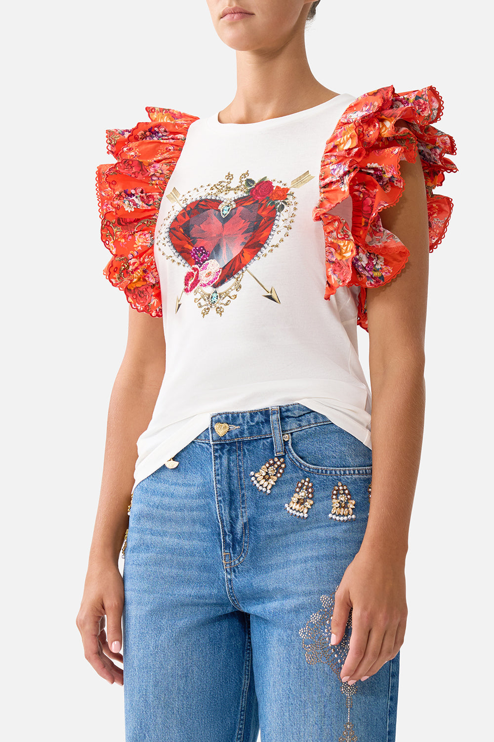 The CAMILLA LONG SLEEVED CORSET CROP TOP MUSEUM MEMOIRS in our  print.