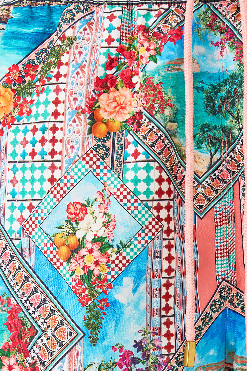 The CAMILLA CROPPED WRAP SHIRT SACROMONTE SEÑORITA in our  print.