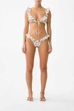 TIE FRONT TRI BIKINI TOP WITH FRILL NECK THE POTTERY PARLOUR