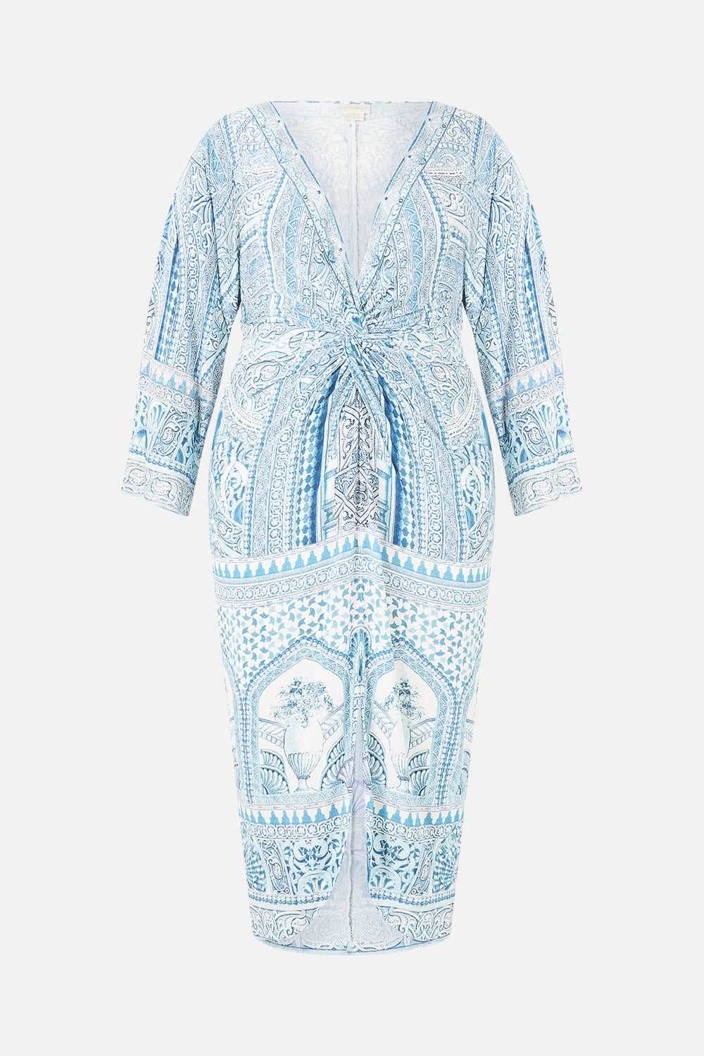 The CAMILLA SHORT DROPPED WAIST DRESS WITH BELL SLEEVE HOWDY GAUDI in our  print.