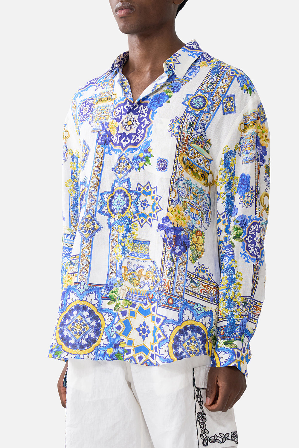 The CAMILLA V NECK ONE PIECE WITH V BACK CERAMIC PANORAMIC in our  print.