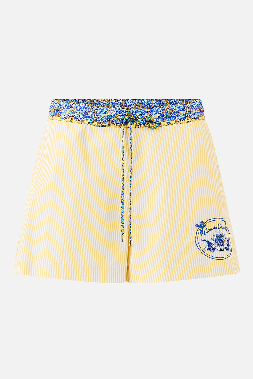 The CAMILLA TIERED SHORT DRESS WITH NECK FRILL SACROMONTE SEÑORITA in our  print.