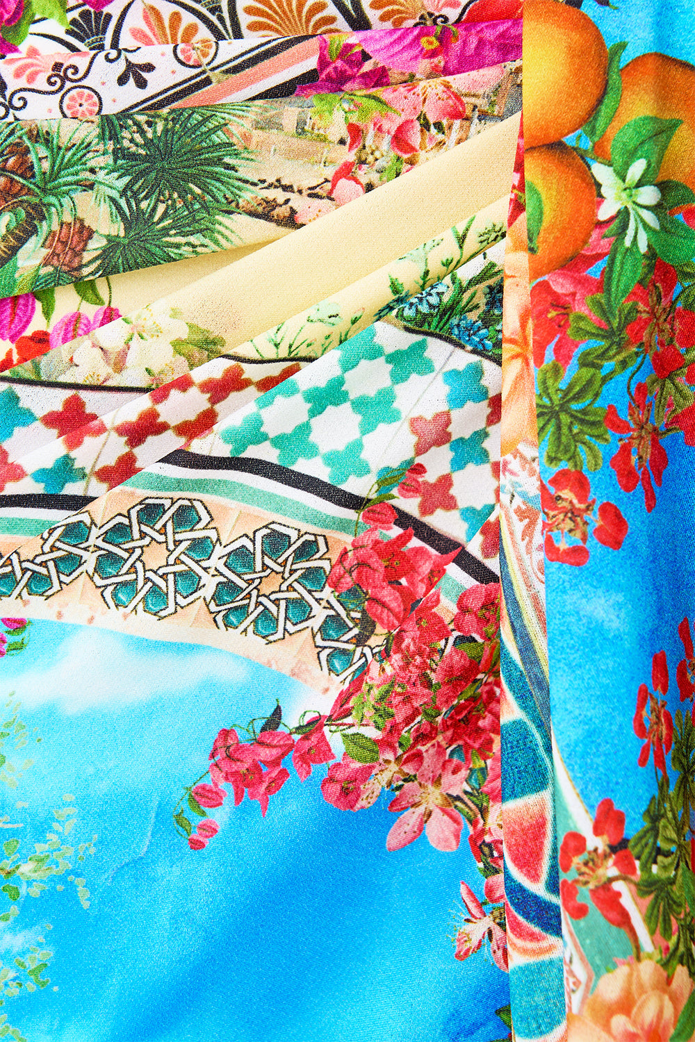 The CAMILLA LARGE CRYSTALLED SILK SQUARE SCARF CERAMIC PANORAMIC in our  print.
