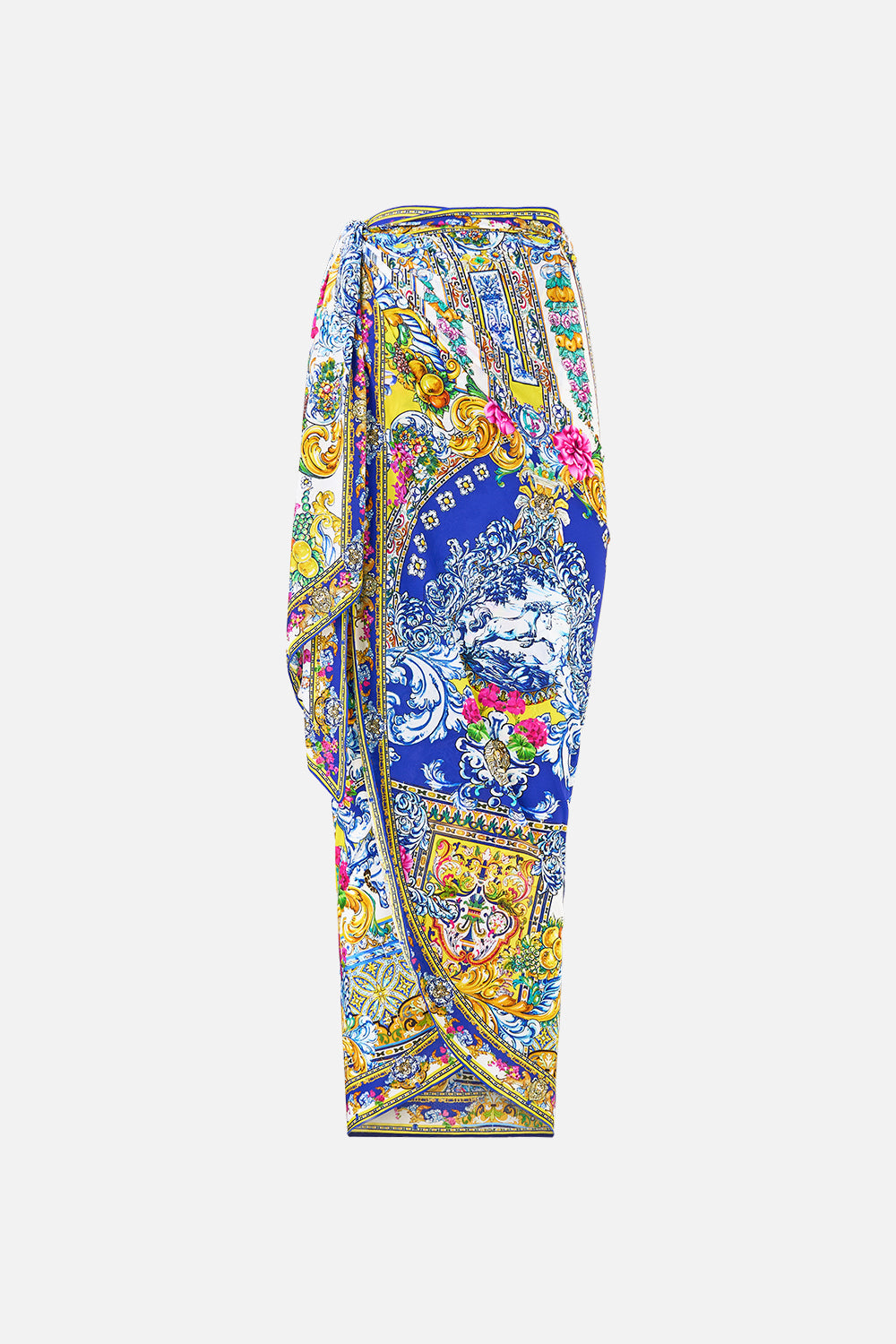 The CAMILLA SHIRRED WAIST PANT THE SAPPHIRE SERPENT in our  print.