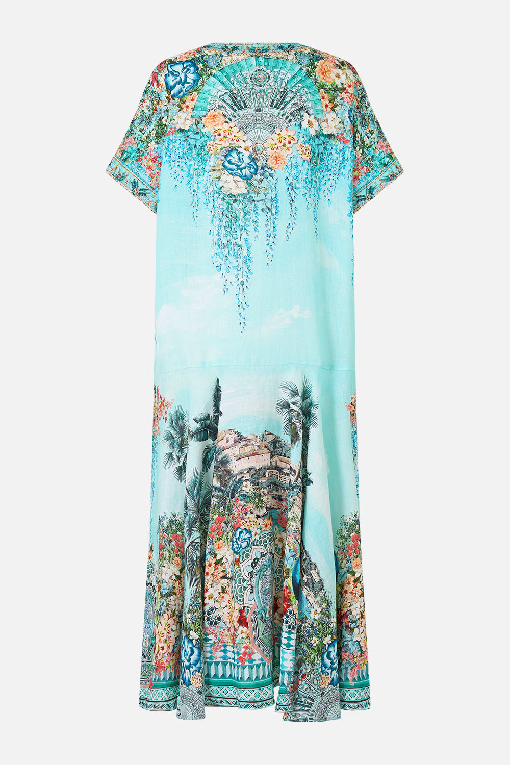 The CAMILLA V NECK DRESS WITH TWIST FRONT DETAIL MATADORA FLORA in our  print.