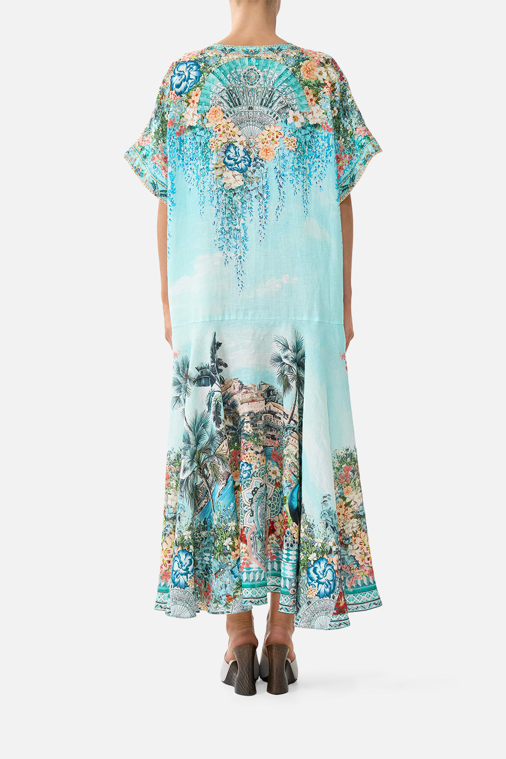 The CAMILLA V NECK DRESS WITH TWIST FRONT DETAIL MATADORA FLORA in our  print.