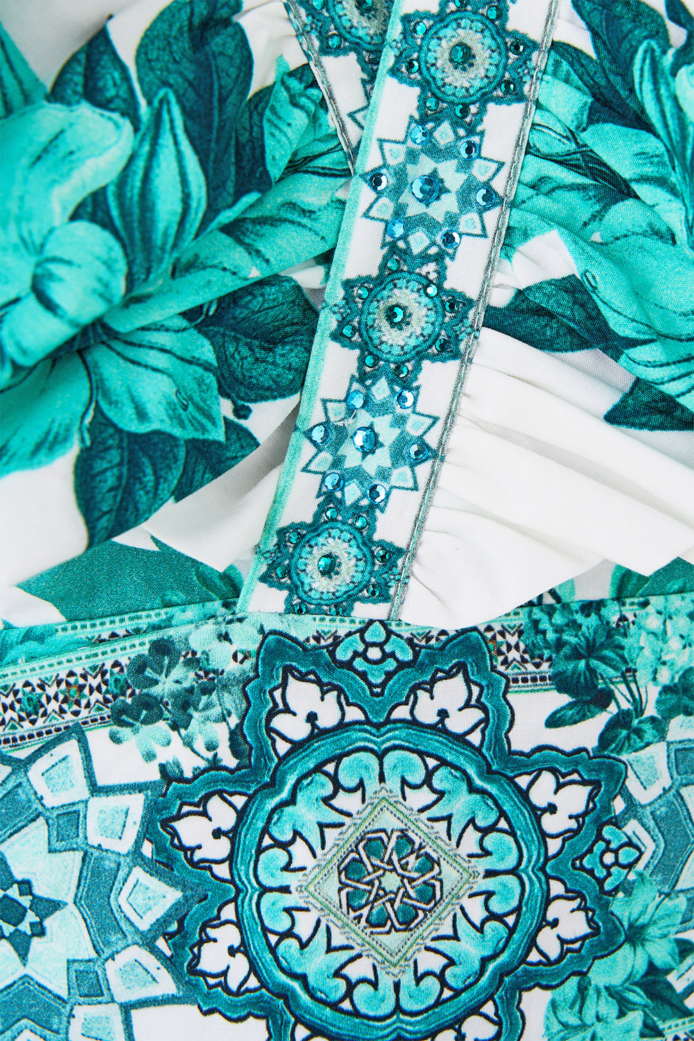 The CAMILLA ruffle wrap top in our print Balearic Bebé.