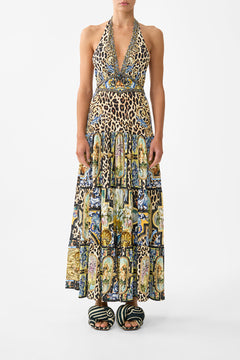HALTER JERSEY DRESS WITH TIERED SKIRT SEVILLIAN STYLE
