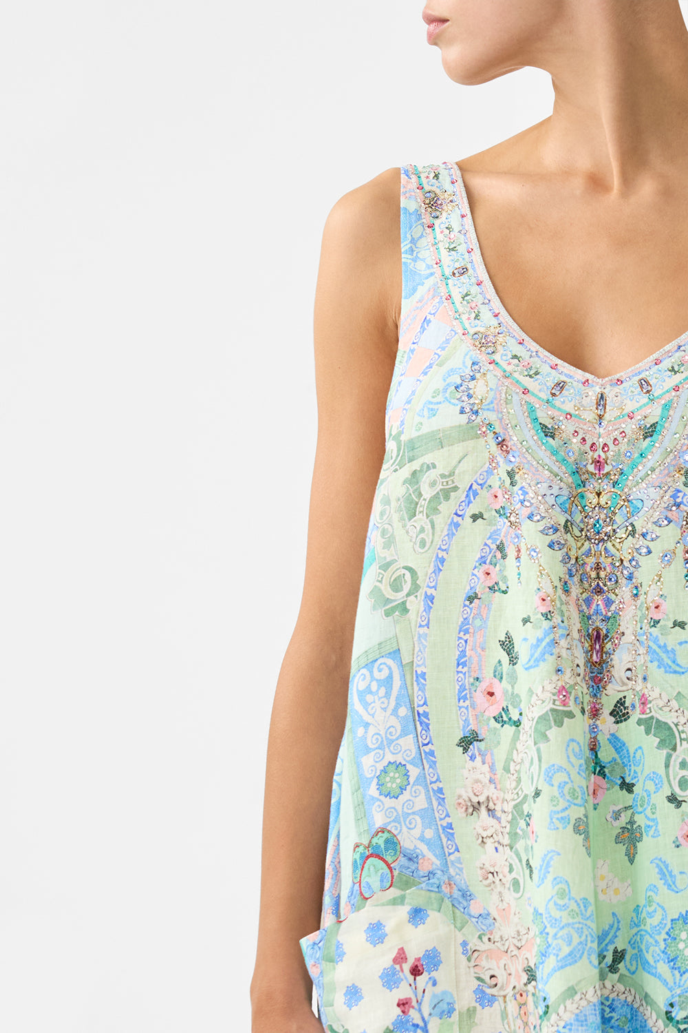 V NECK POCKET DRESS WITH LOW BACK MIDSUMMER MOSAICS