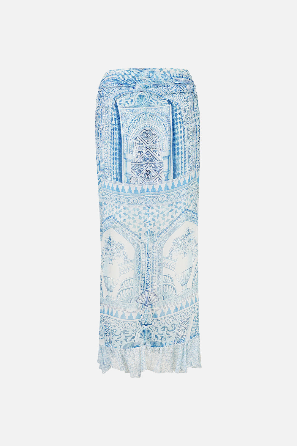 The CAMILLA DRAPED HIGH-LOW LAYER SACROMONTE SEÑORITA in our  print.