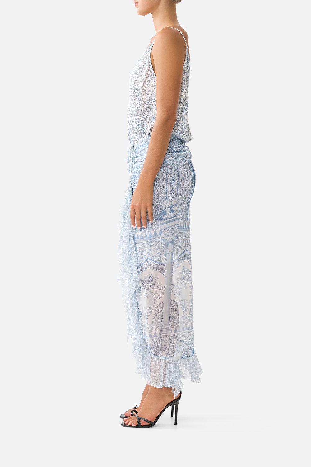The CAMILLA DRAPED HIGH-LOW LAYER SACROMONTE SEÑORITA in our  print.