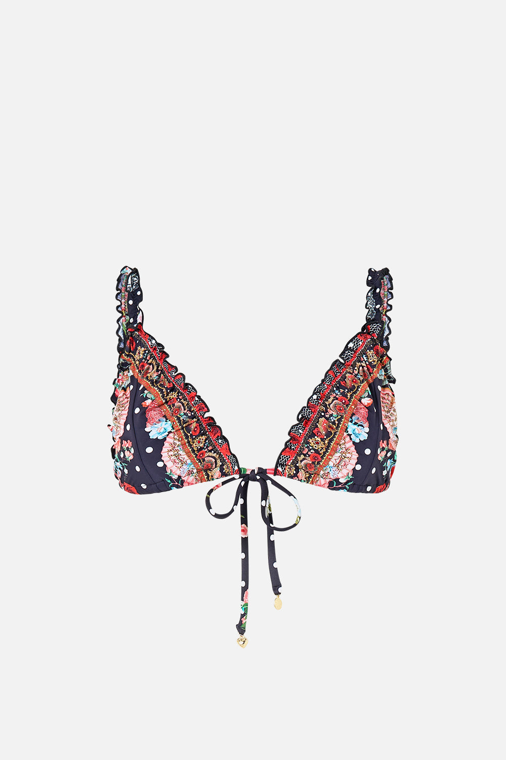 The CAMILLA SOFT THICK TIE TRI BIKINI SET WITH EYELET TRIMS ESPAÑA NIRVANA in our  print.