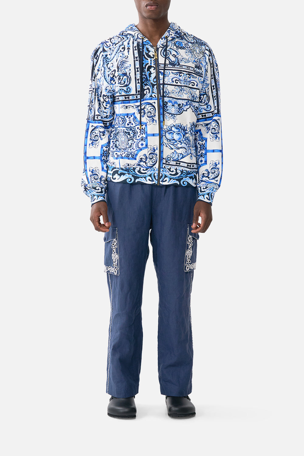 The CAMILLA WIDE BRIM BUCKET HAT WITH TIE MEET ME IN MALLORCA in our  print.