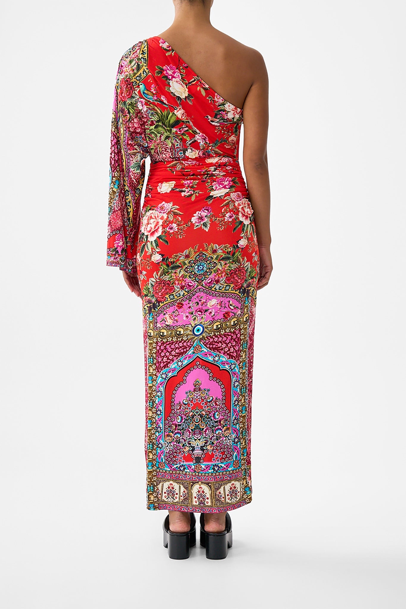 The CAMILLA LARGE CRYSTALLED SILK SQUARE SCARF NAVÀS NOUVEAU in our  print.