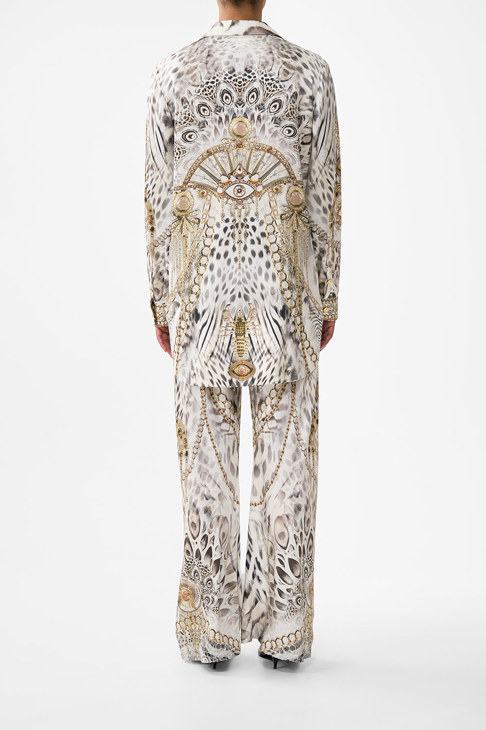 The CAMILLA LARGE CRYSTALLED SILK SQUARE SCARF SEVILLIAN STYLE in our SEVILLIAN STYLE print.