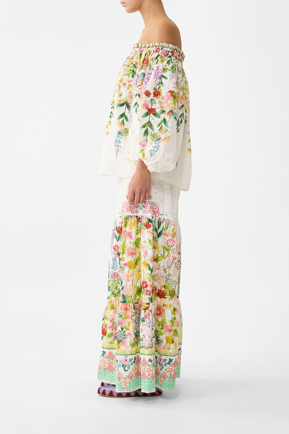 The CAMILLA SILK COLLAR KNIT TUNIC MAGIC OF THE MERCADO in our MAGIC OF THE MERCADO print.