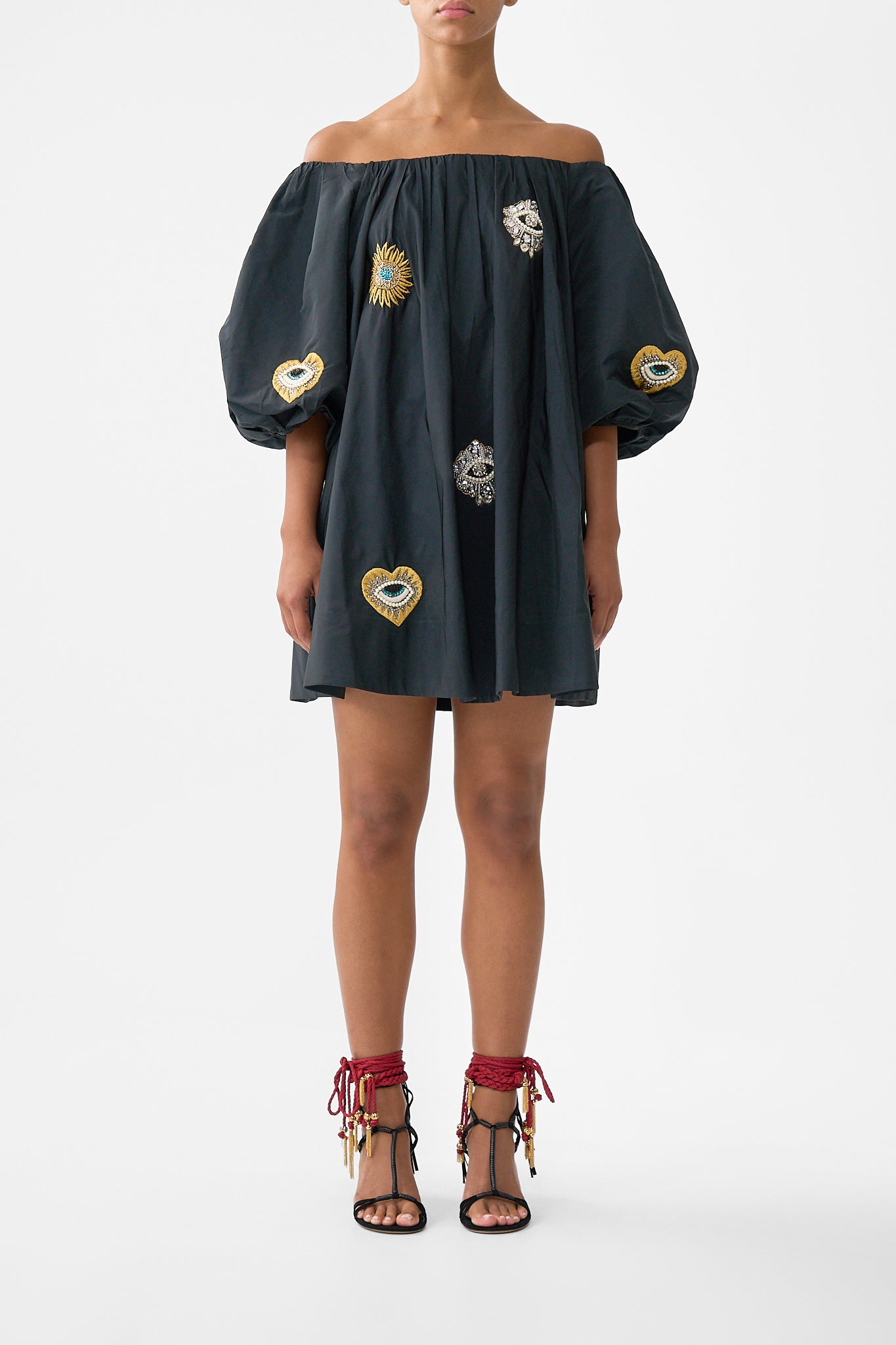 The CAMILLA LONG KAFTAN WITH WAIST DETAIL NAVÀS NOUVEAU in our  print.