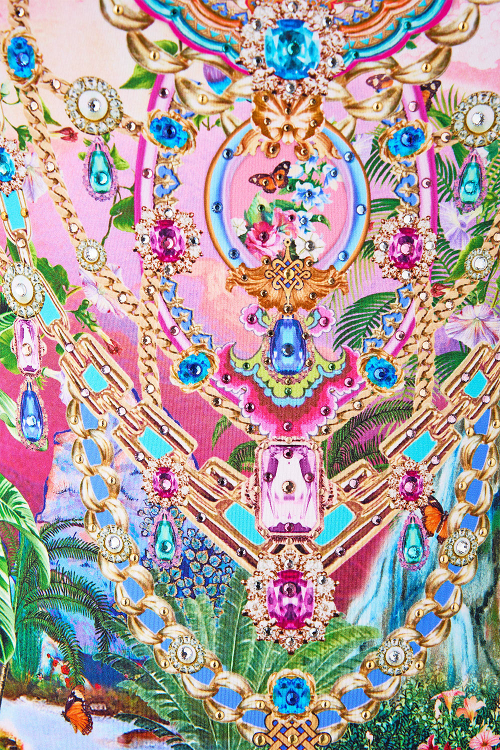 The CAMILLA EMBROIDERED SHORT SLEEVE PLEATED CUBAN SHIRT KAPADOKYA KITSCH in our  print.