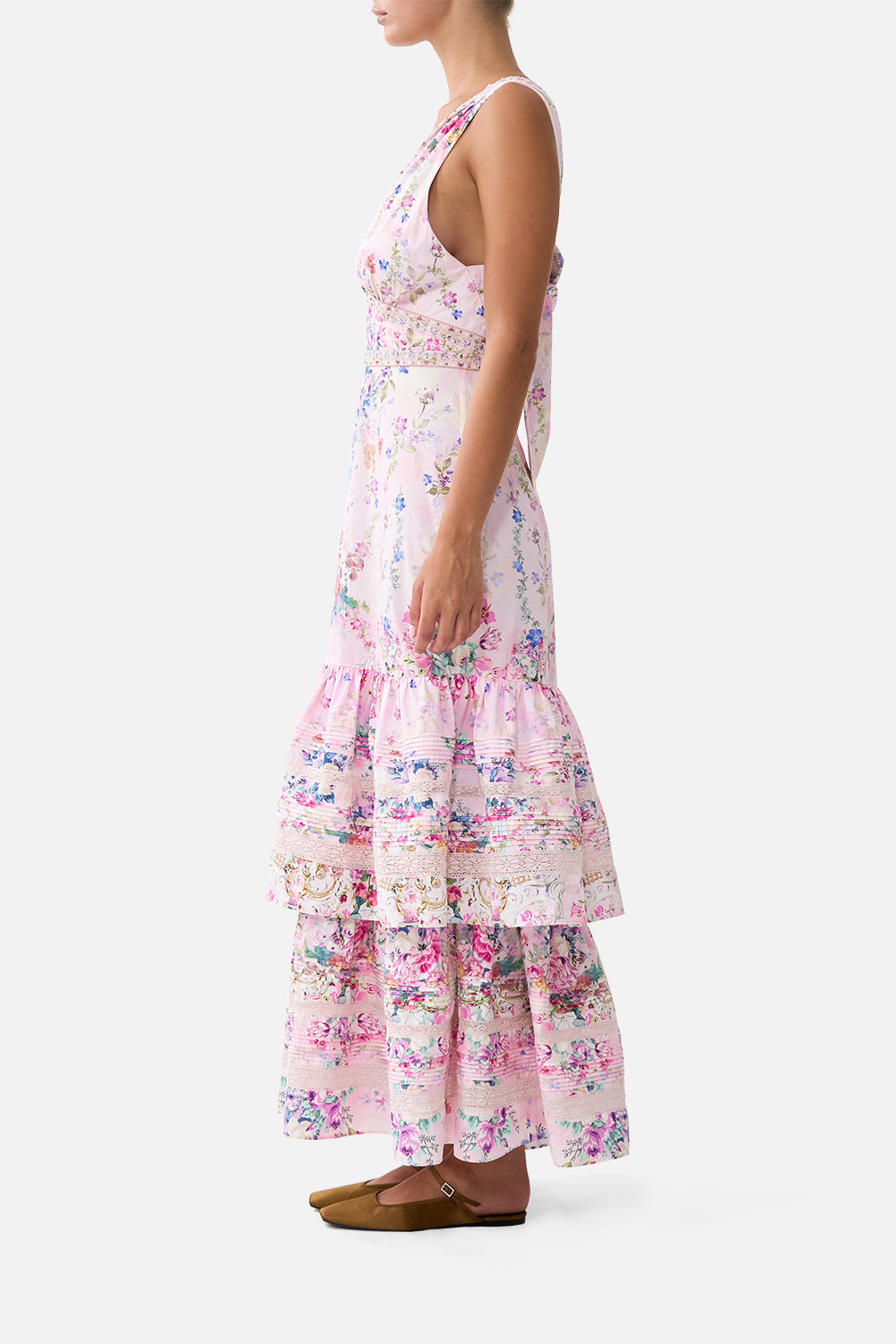 The CAMILLA RUFFLE SLEEVE SHORT DRESS SEVILLE SWEETHEART in our  print.