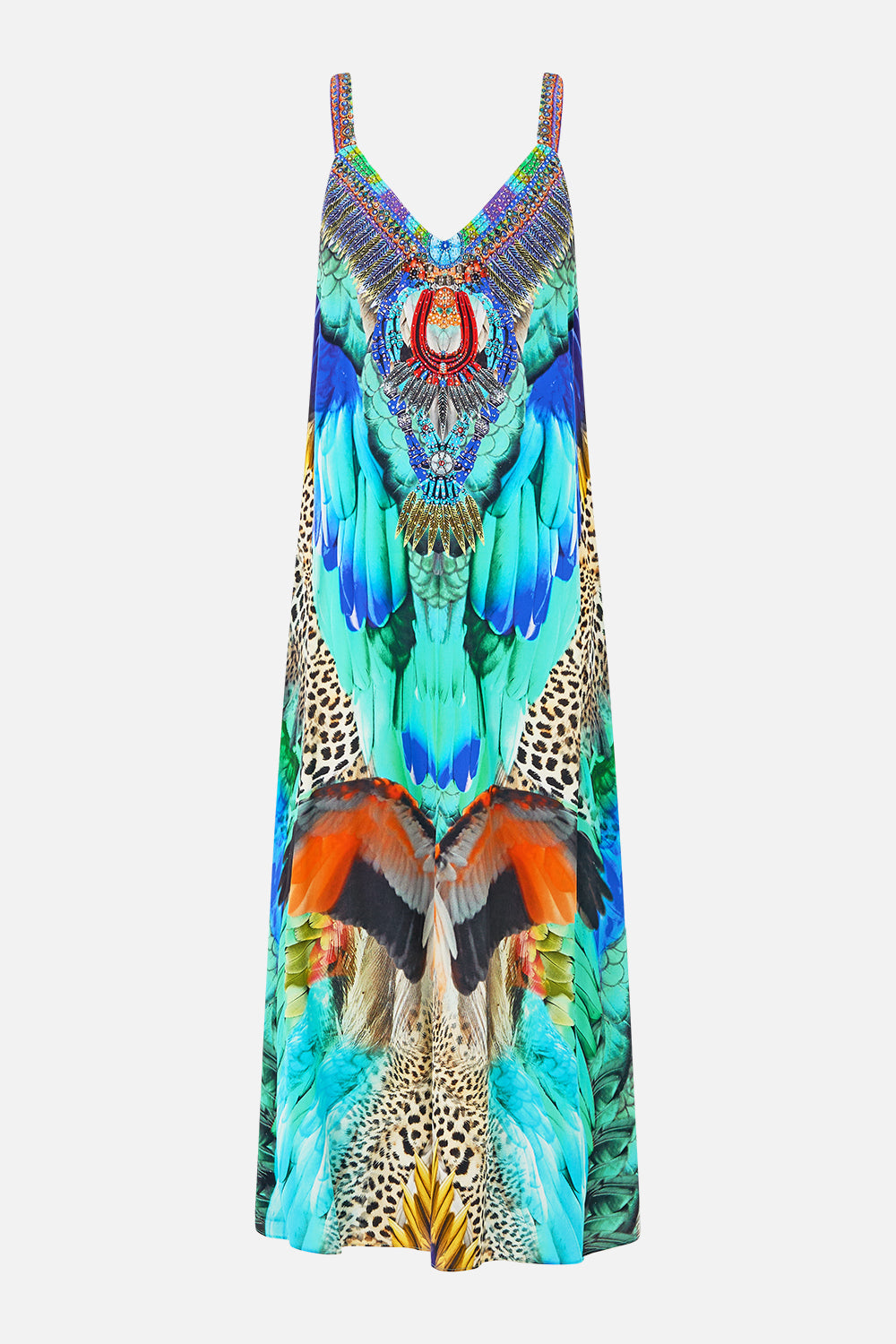 V NECK MIDI SLIP DRESS JUNGLE FLIGHT