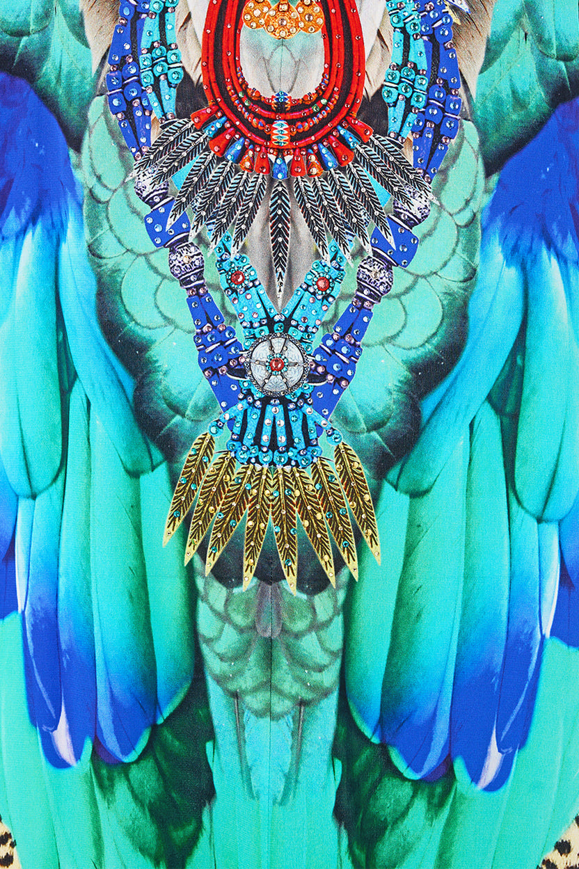 V NECK MIDI SLIP DRESS JUNGLE FLIGHT