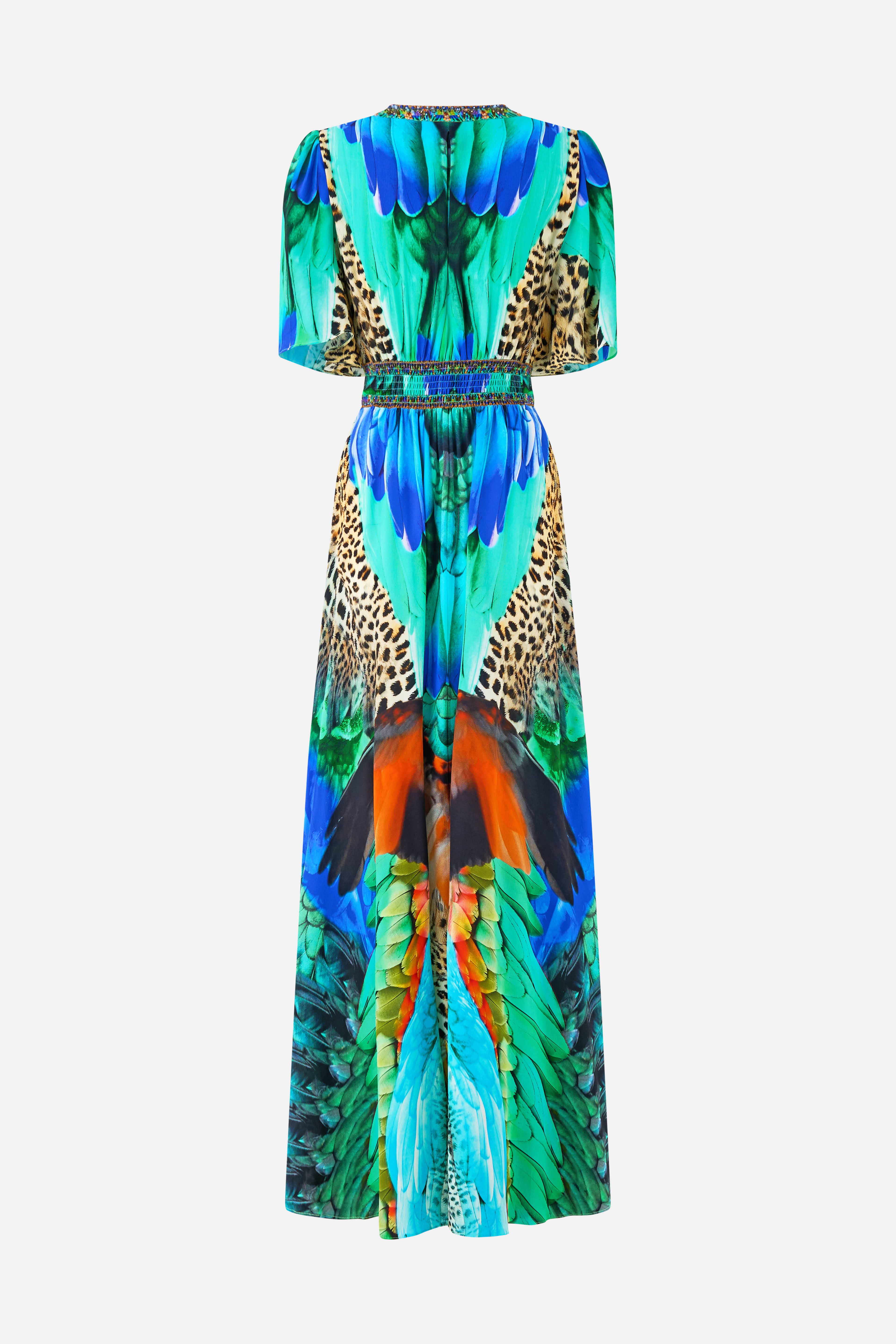 The CAMILLA RUFFLE HEM HALTER SHORT DRESS MEET ME IN MALLORCA in our  print.