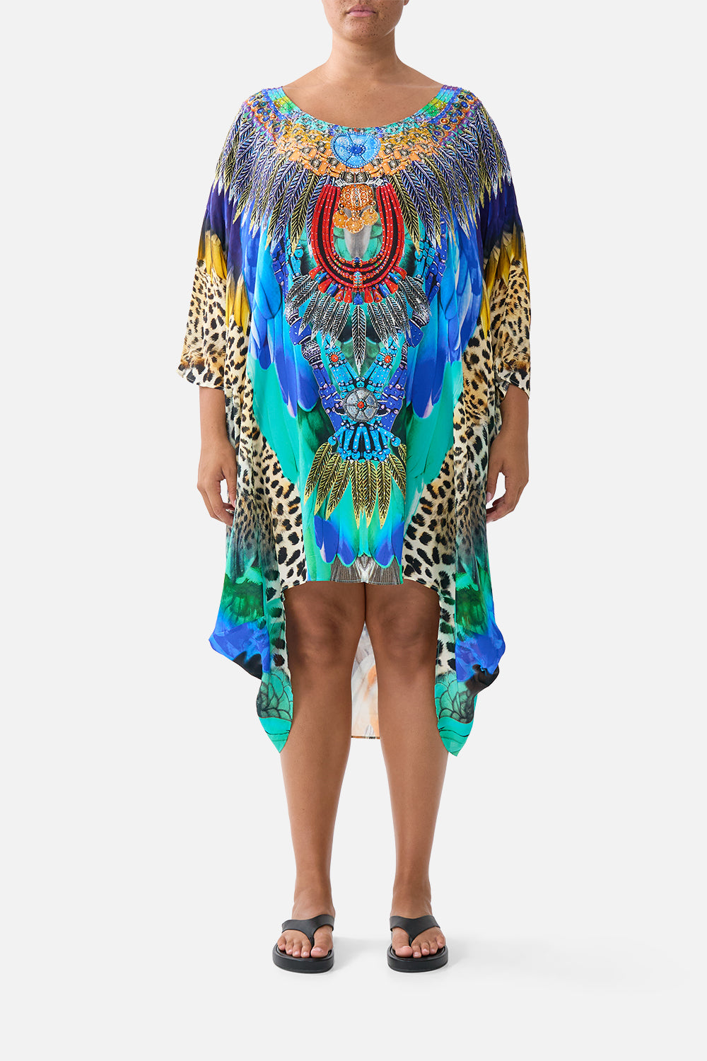 The CAMILLA T SHAPE LONG KAFTAN FLAMENCO FOLKLORE in our  print.
