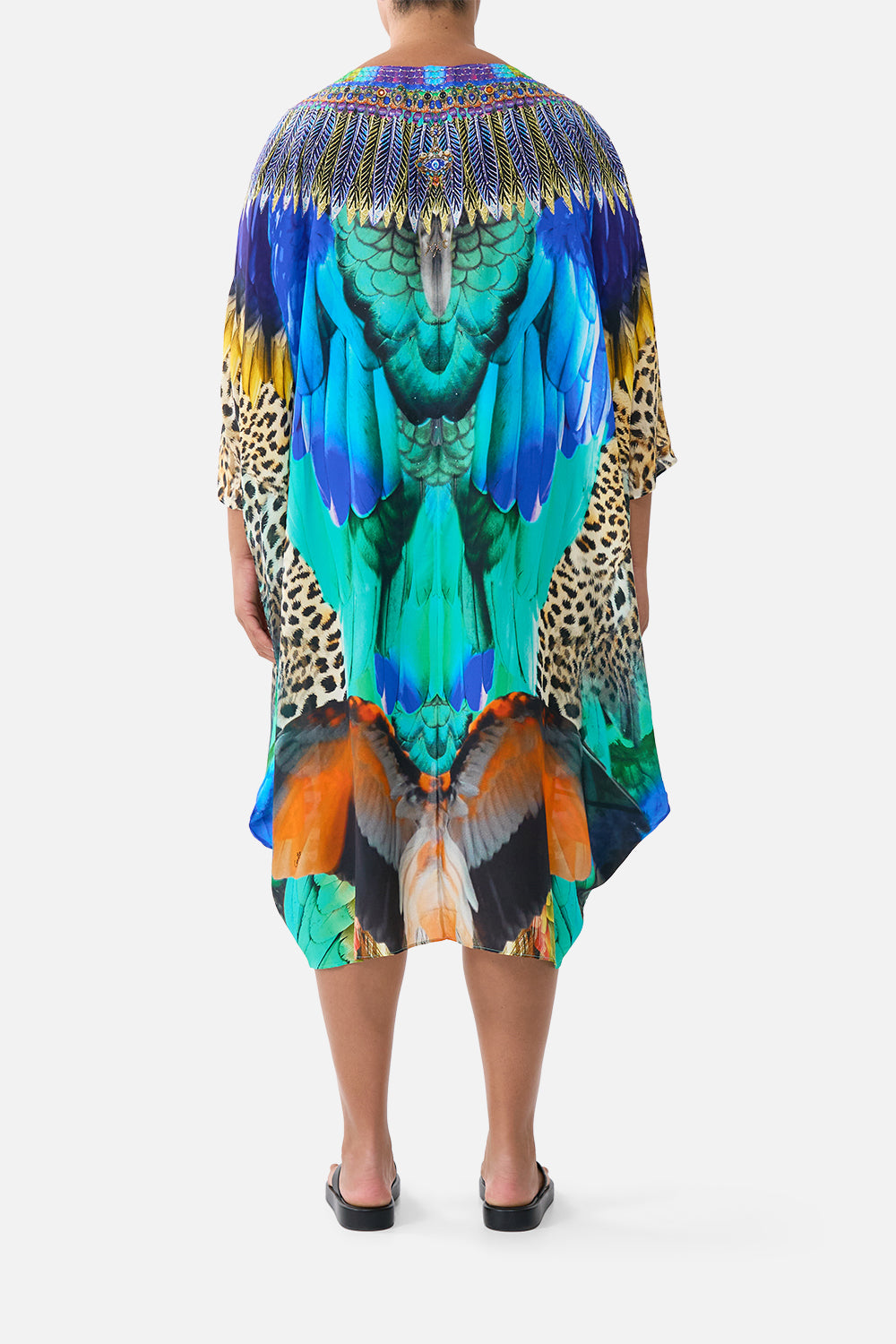 The CAMILLA T SHAPE LONG KAFTAN FLAMENCO FOLKLORE in our  print.