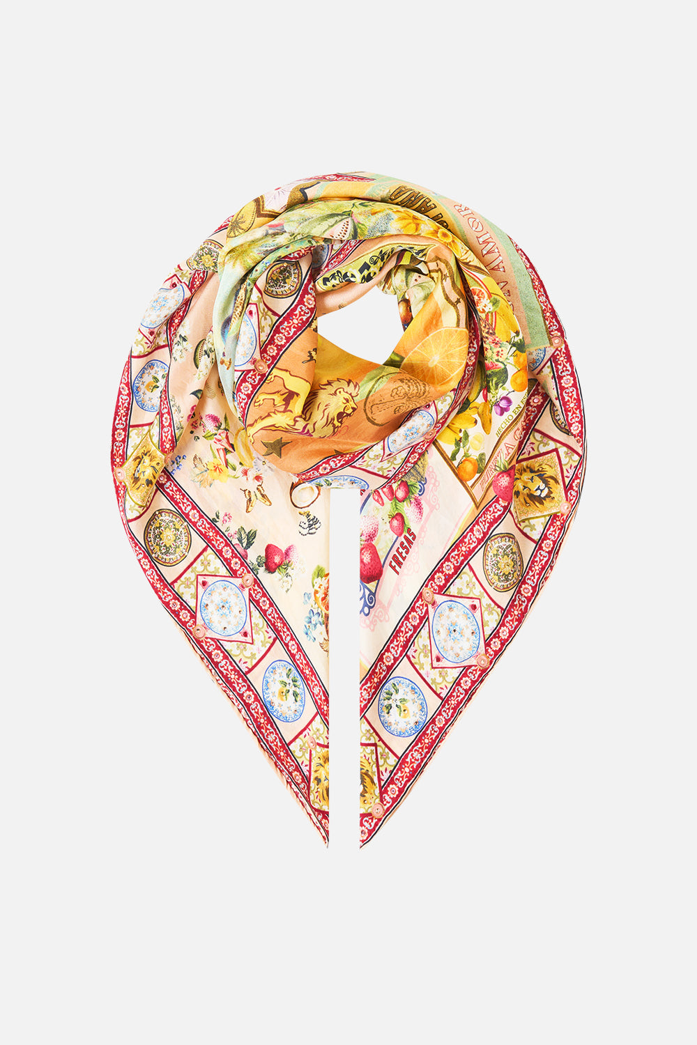The CAMILLA SILK CHIFFON SHRUG CERAMIC PANORAMIC in our  print.