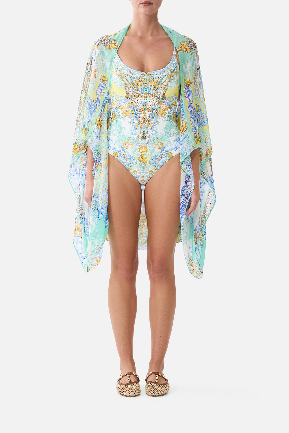 The CAMILLA REGULAR BIKINI BOTTOM WITH FRILL SIDE THE POTTERY PARLOUR in our  print.