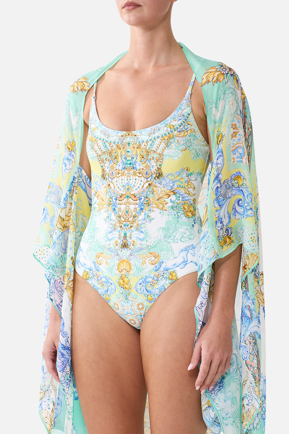 The CAMILLA REGULAR BIKINI BOTTOM WITH FRILL SIDE THE POTTERY PARLOUR in our  print.