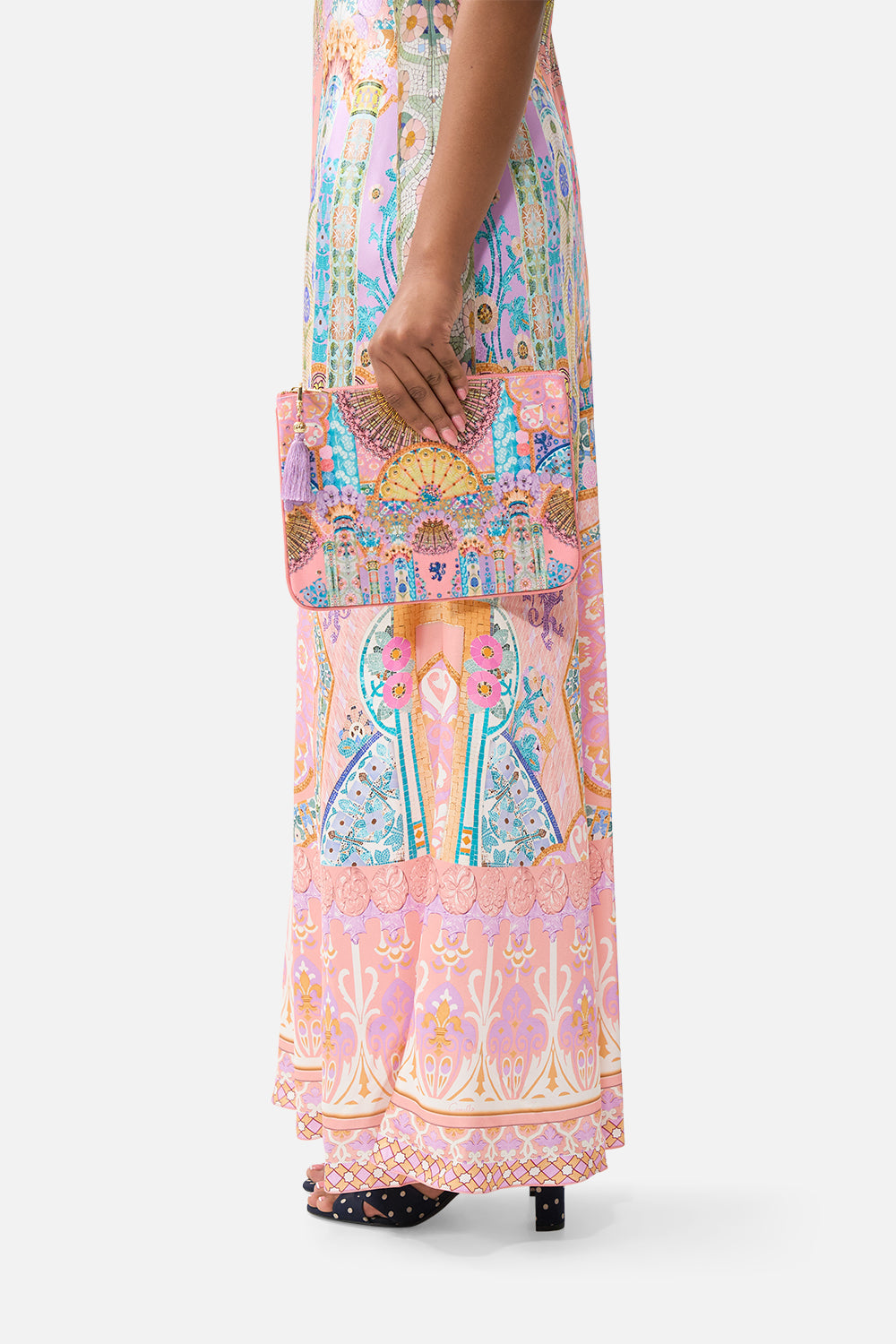 The CAMILLA SCARF CLUTCH THE SAPPHIRE SERPENT in our  print.
