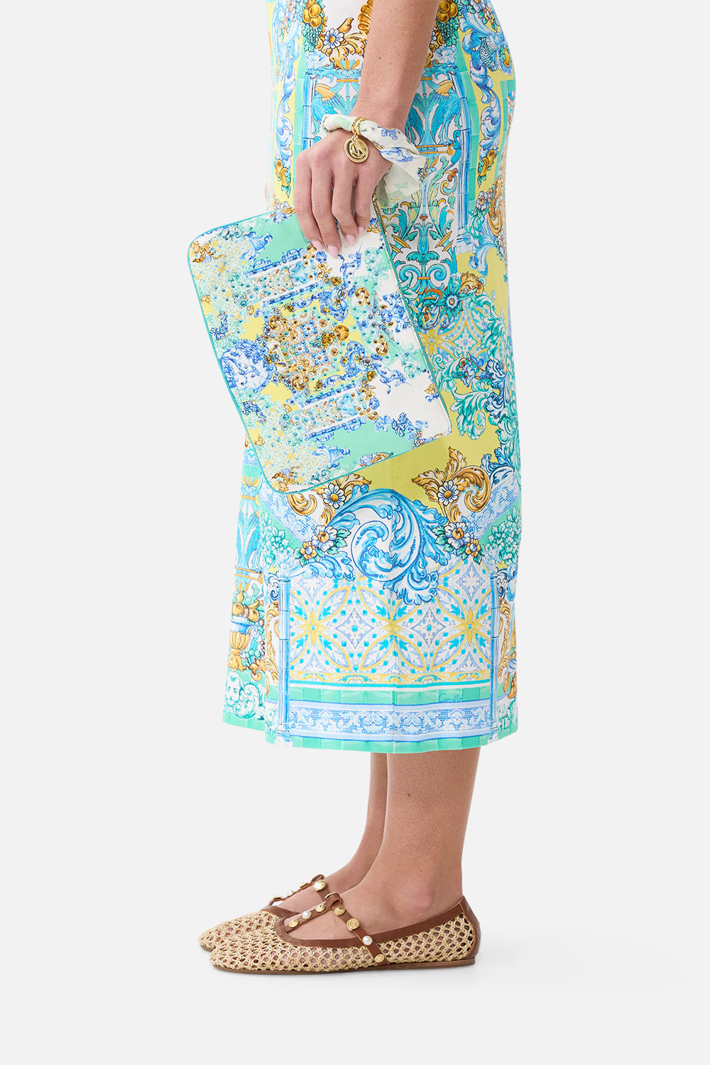 The CAMILLA BUTTON FRONT FRILL DRESS IN THE HEART OF ART in our  print.