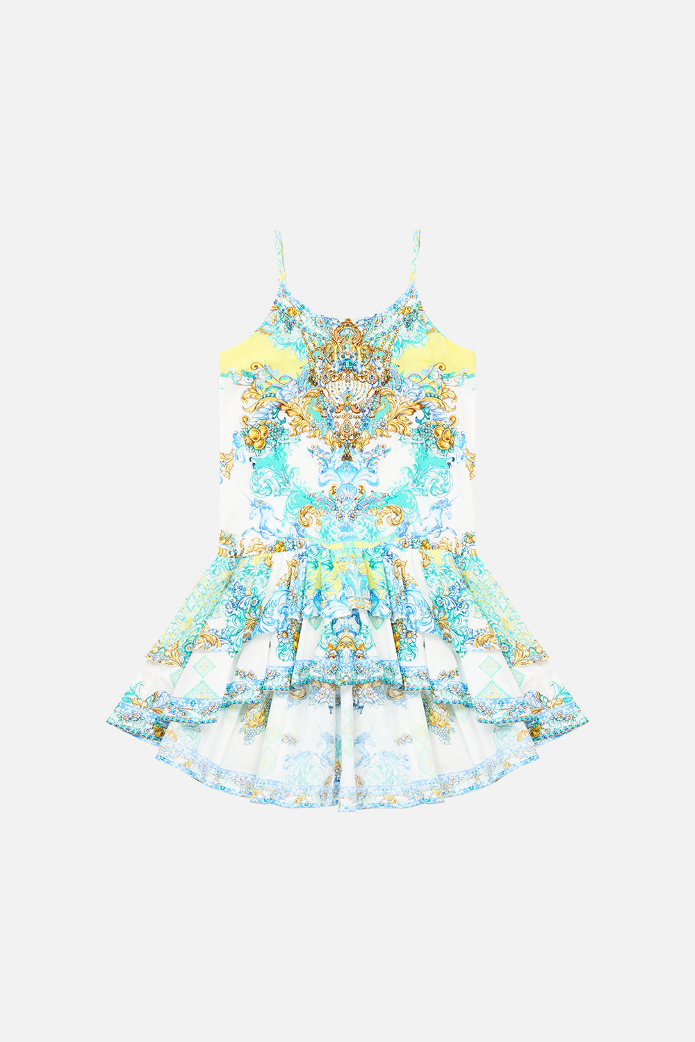 KIDS LAYERED HIGH LOW DRESS W DROP WAIST DIAL UP THE TILES