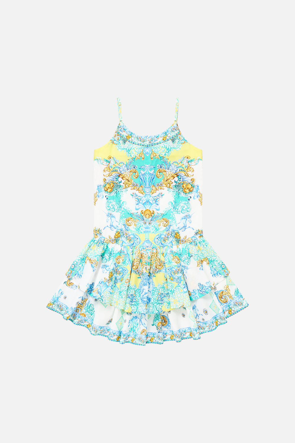 KIDS LAYERED HIGH LOW DRESS W DROP WAIST DIAL UP THE TILES