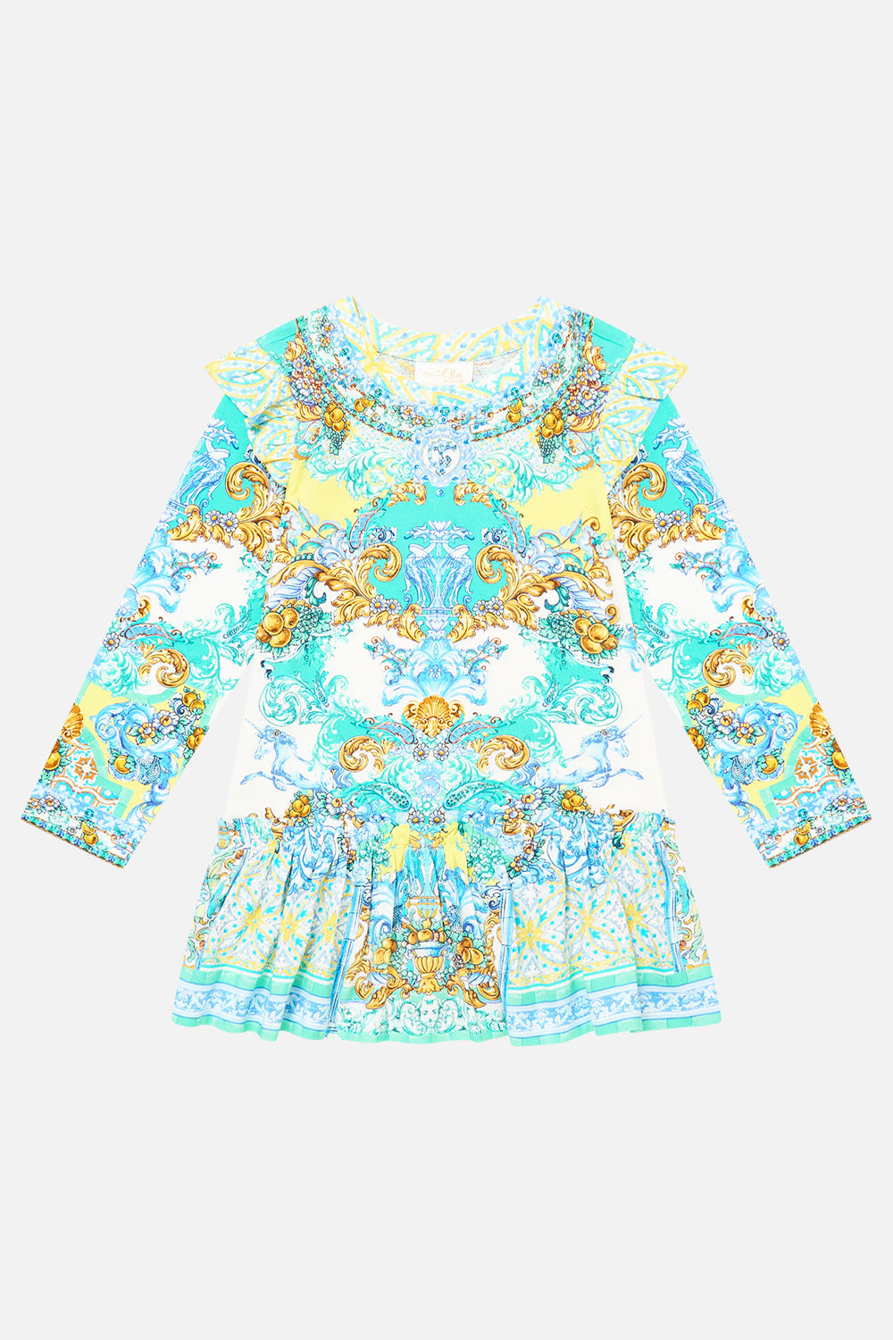 The CAMILLA SHORT SLEEVE CAMP COLLARED SHIRT TAURUS RISING in our  print.