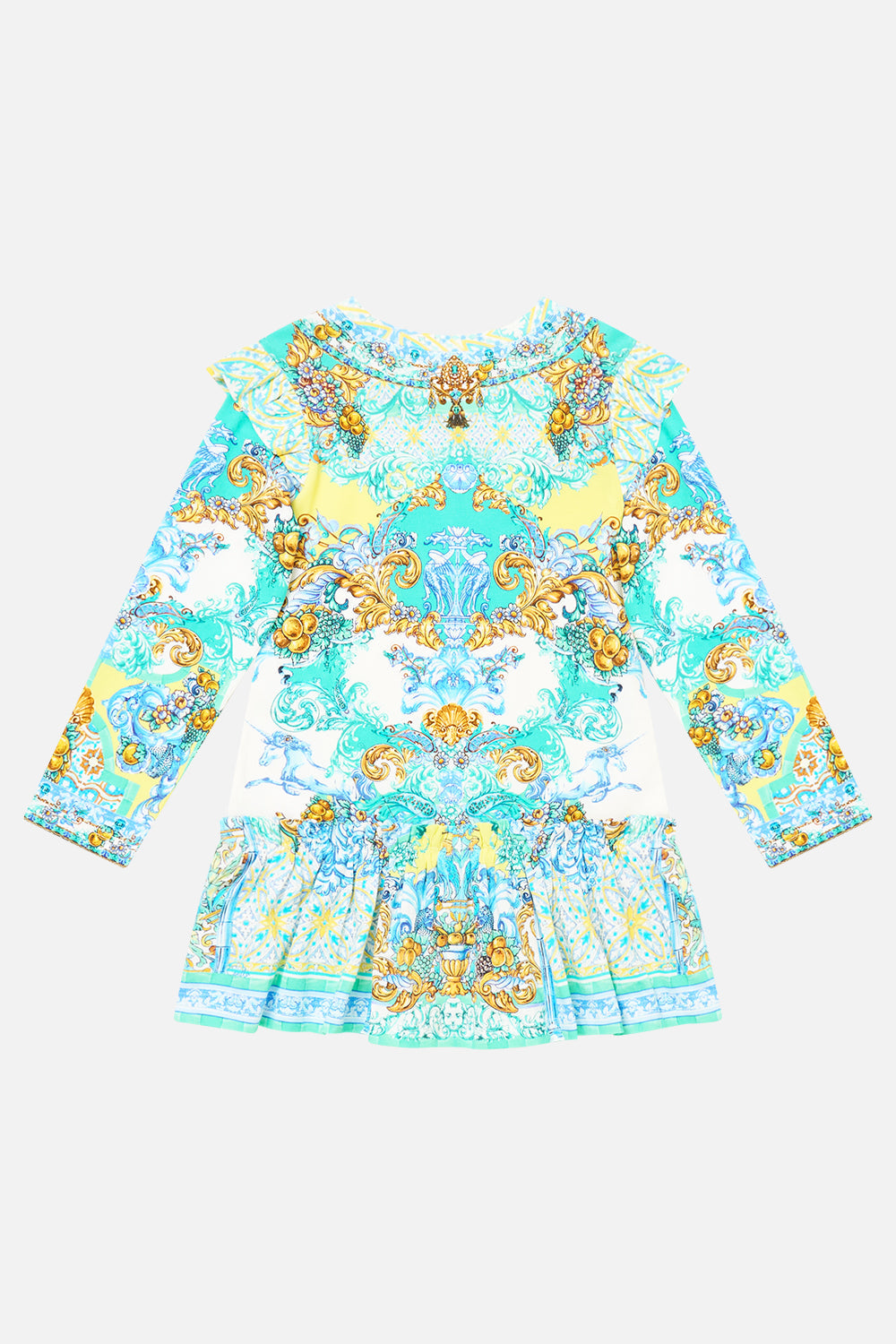 The CAMILLA SHORT SLEEVE CAMP COLLARED SHIRT TAURUS RISING in our  print.