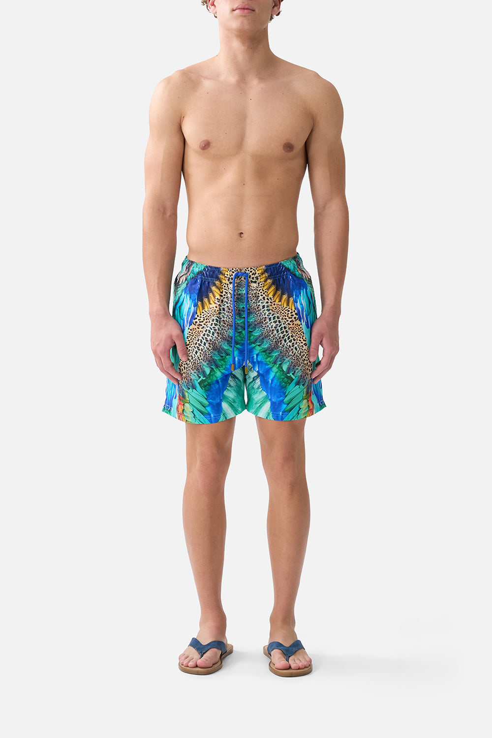 The CAMILLA RUCHED SHORT SARONG WITH RING FRONT TRIM CHAIN GANG in our  print.