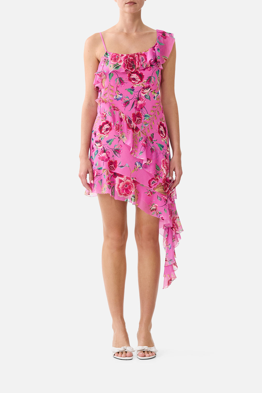 ASYMMETRIC HEM RUFFLE DRESS MATADORA FLORA