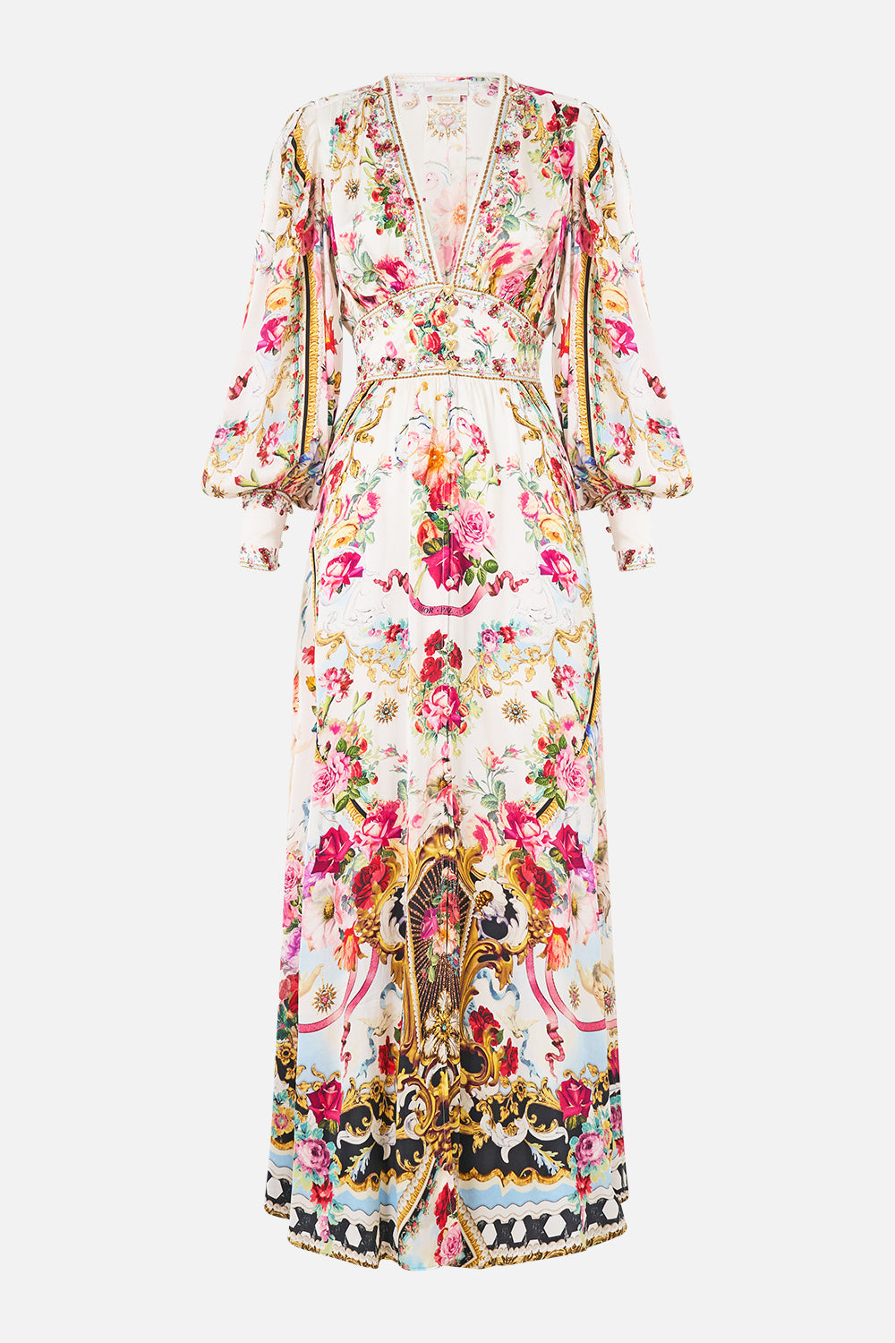 The CAMILLA CORSET WAIST WIDE LEG PANT MIDSUMMER MASTERPIECE in our  print.