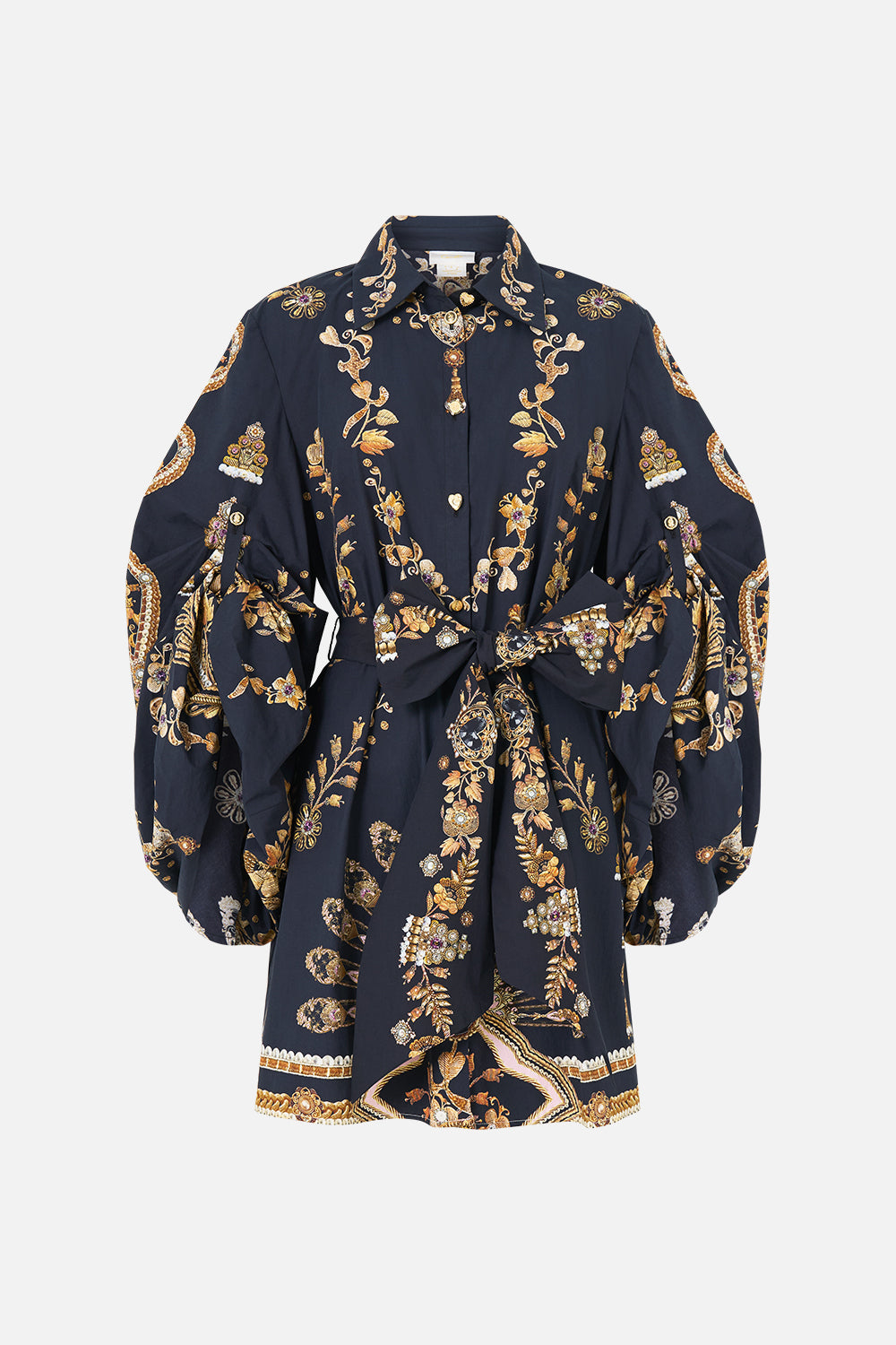 The CAMILLA BUTTON UP TOP WITH DRAPED BACK THE PORCELAIN PARLOUR in our  print.
