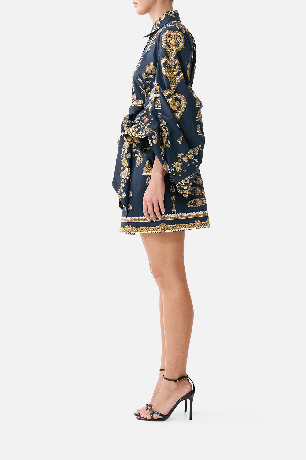 The CAMILLA BUTTON UP TOP WITH DRAPED BACK THE PORCELAIN PARLOUR in our  print.