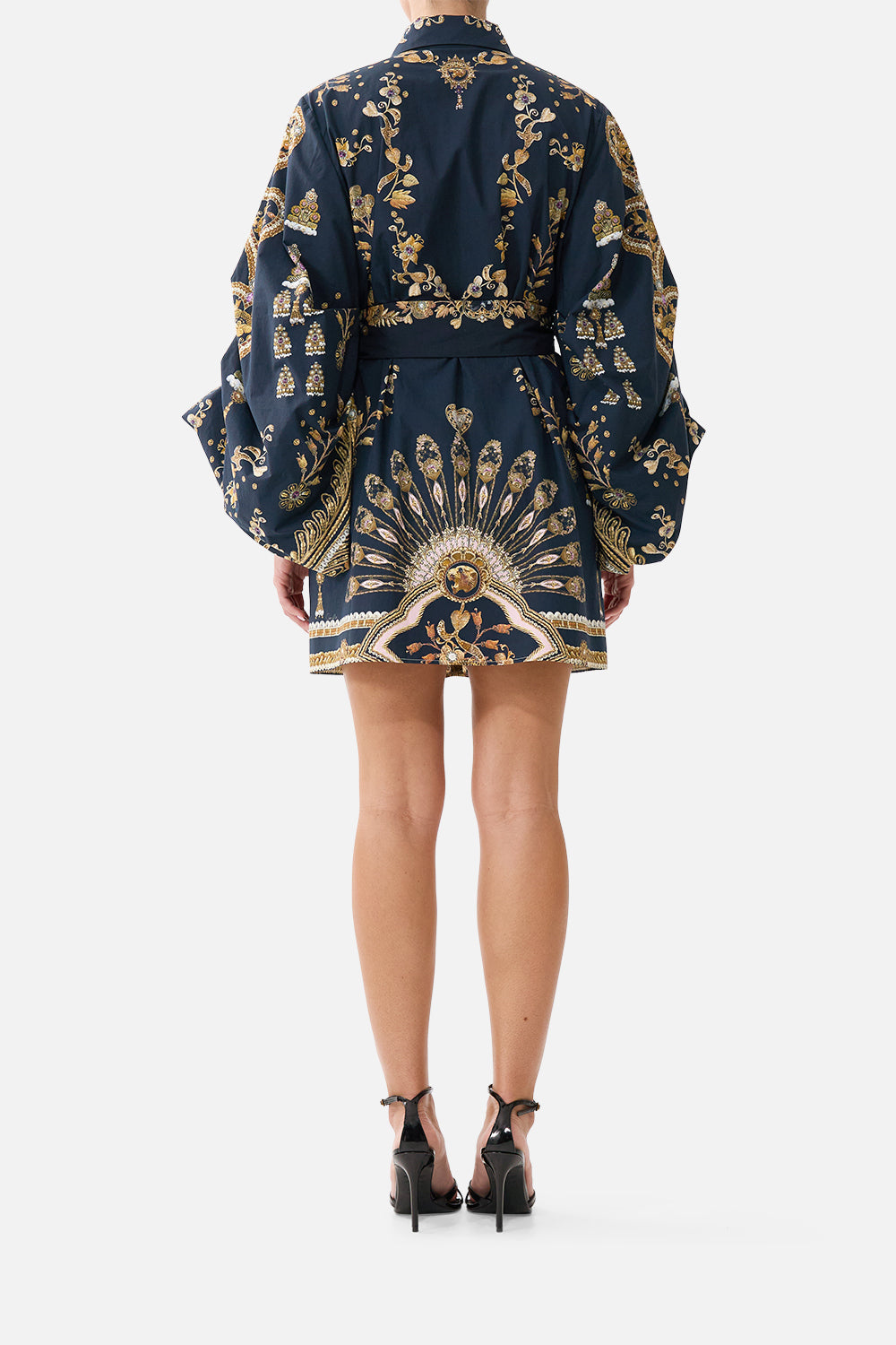 The CAMILLA BUTTON UP TOP WITH DRAPED BACK THE PORCELAIN PARLOUR in our THE PORCELAIN PARLOUR print.