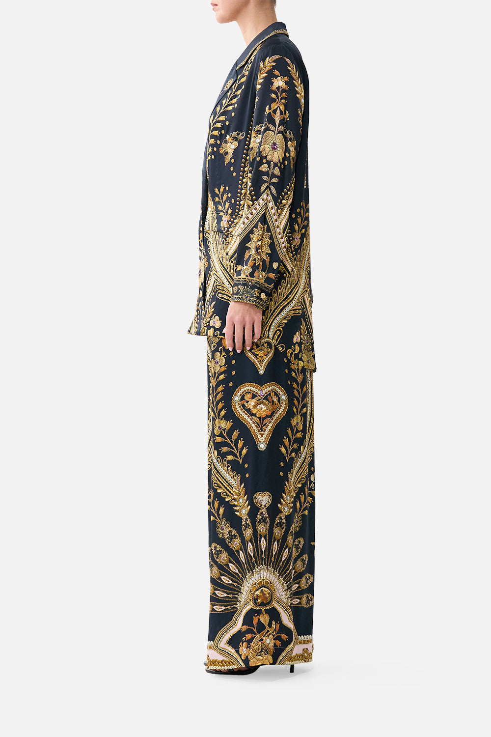 The CAMILLA OPEN BACK GOWN WITH FRONT SPLIT MEET ME AT THE MET in our  print.