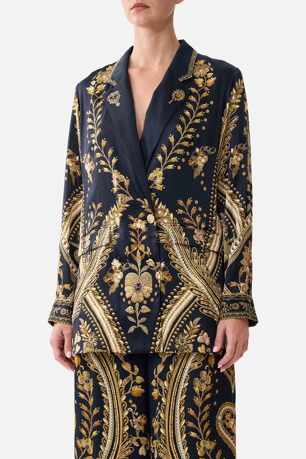 The CAMILLA OPEN BACK GOWN WITH FRONT SPLIT MEET ME AT THE MET in our  print.