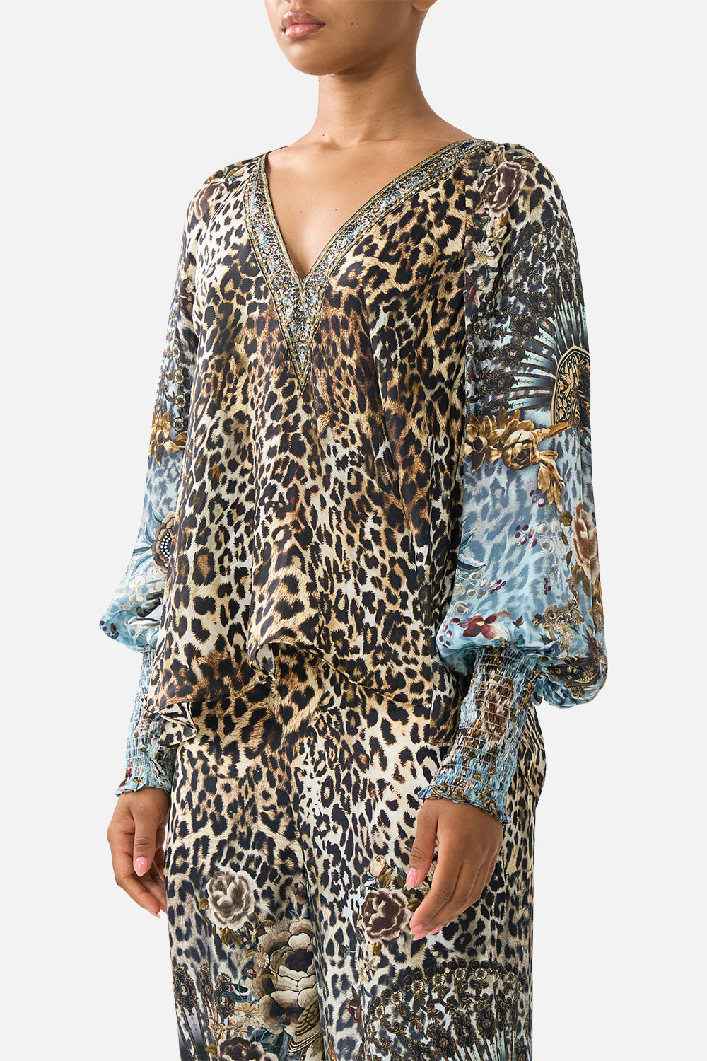 The CAMILLA WIDE LEG BELTED JEAN DENIM in our  print.