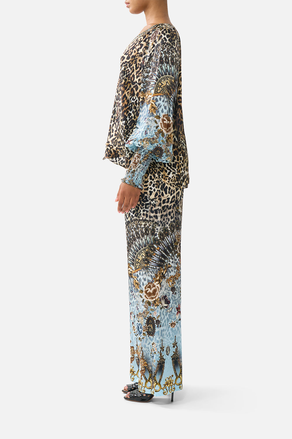 The CAMILLA WIDE LEG BELTED JEAN DENIM in our  print.