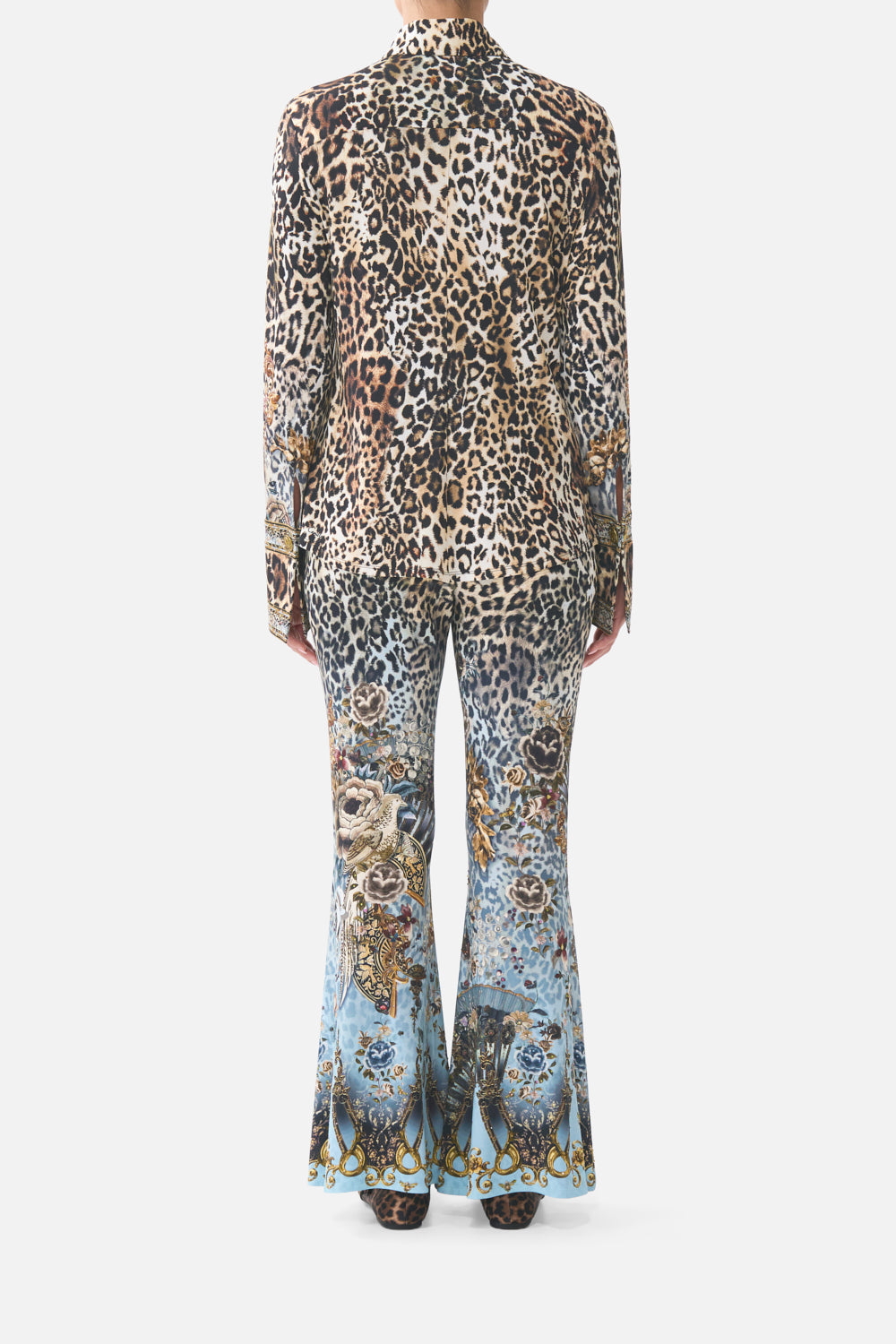 The CAMILLA MESH STRAIGHT LEG BEACH PANT LEOTIGRA LAND in our  print.