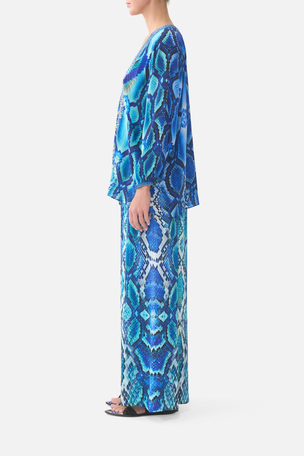 The CAMILLA LARGE CRYSTALLED SILK SQUARE SCARF ART FOR THE ARTISANS in our  print.